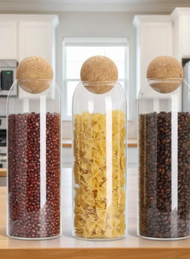 Casa Quesera  1240 ml Glass Storage Jars with Ball Cork Lids Set of 3  | Best Price UAE